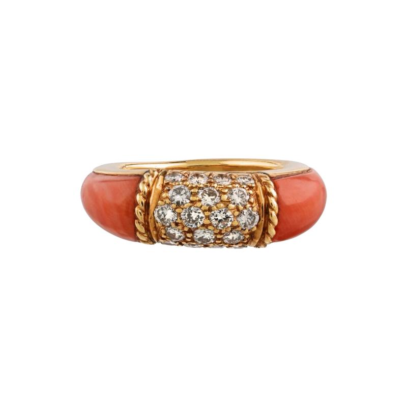  Van Cleef Arpels Van Cleef Arpels 18K Yellow Gold Coral Diamond Philippine Ring