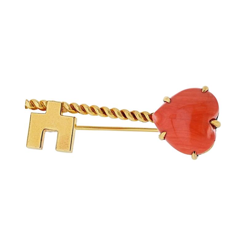  Van Cleef Arpels Van Cleef Arpels 18K Yellow Gold Coral Hear Key Brooch