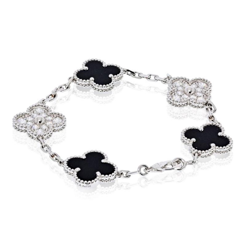  Van Cleef Arpels Van Cleef Arpels Alhambra 18K White Gold Onyx And Diamond Bracelet