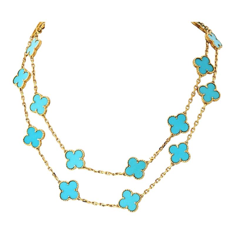  Van Cleef Arpels Van Cleef Arpels Alhambra 18K Yellow Gold Vintage Turquoise 20 Motif Necklace
