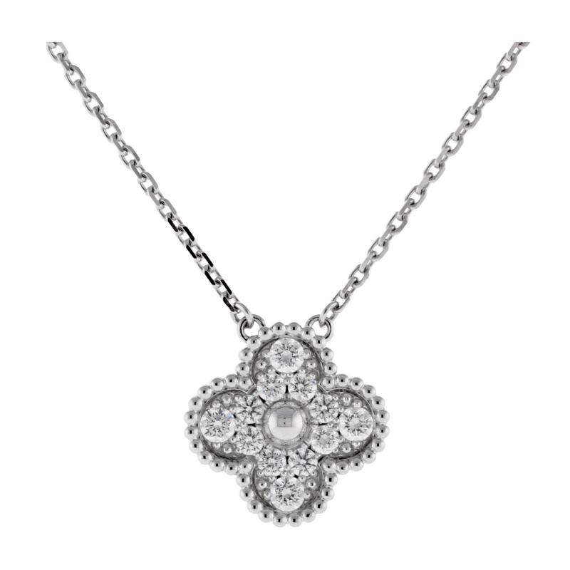  Van Cleef Arpels Van Cleef Arpels Diamond Alhambra Pendant Necklace White Gold