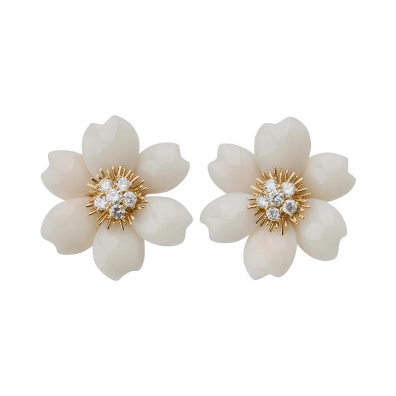  Van Cleef Arpels Van Cleef Arpels Rose de No l White Coral Clip Earrings