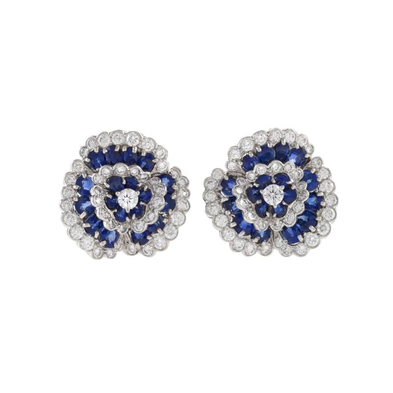  Van Cleef Arpels Van Cleef Arpels Sapphire and Diamond Camellia Earrings