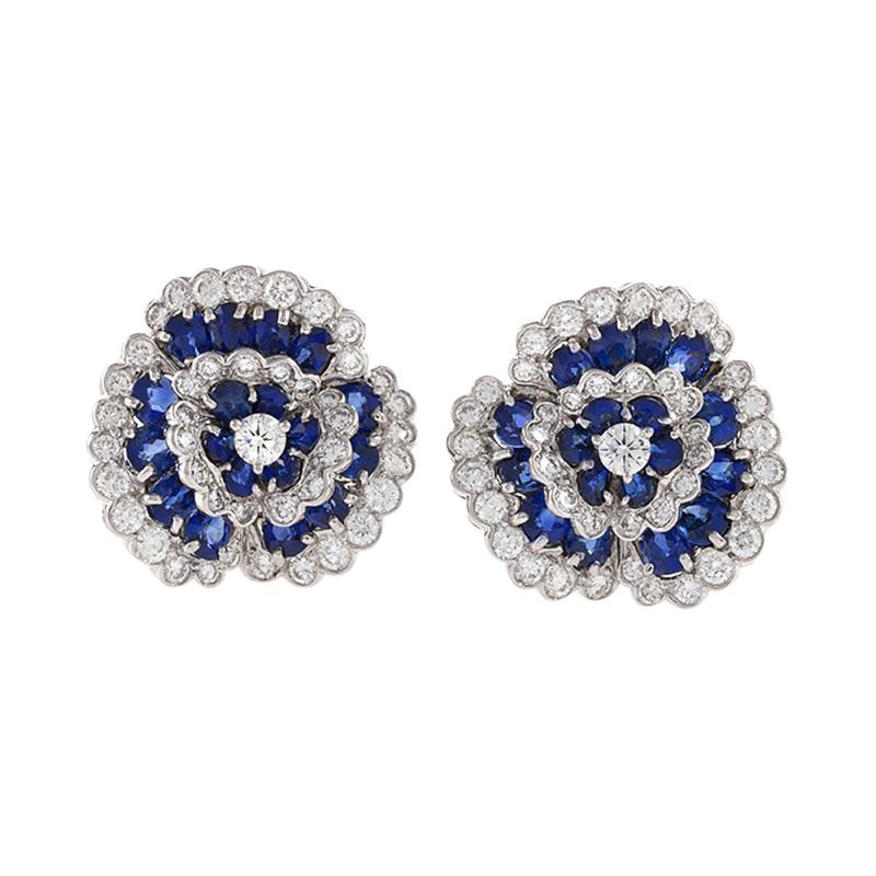  Van Cleef and Arpels Van Cleef Arpels Paris Diamond Sapphire and Platinum Camilia Earrings