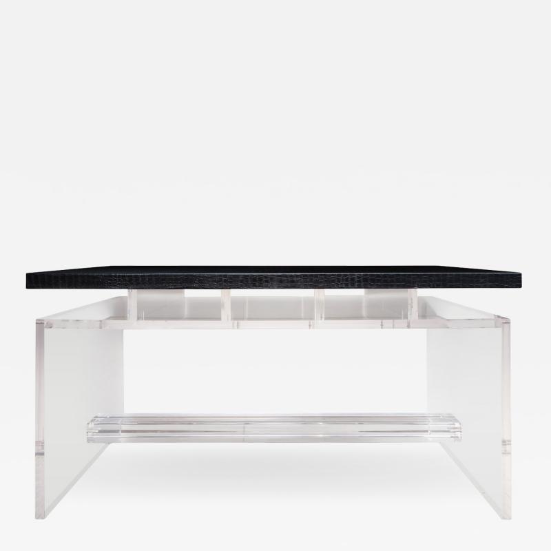  Venfield Acrylic Partners Desk with Embossed Crocodile Leather Top
