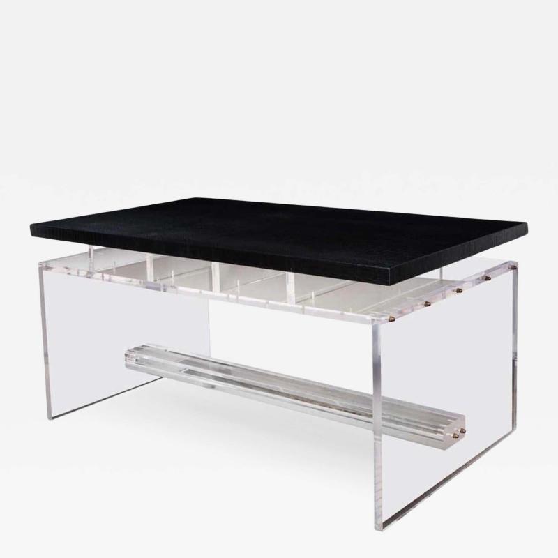  Venfield Acrylic Partners Desk with Embossed Crocodile Leather Top Floor Model Sale