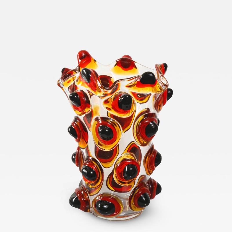  Venfield Artisan Murano Clear and Amber Art Glass Vase 2021