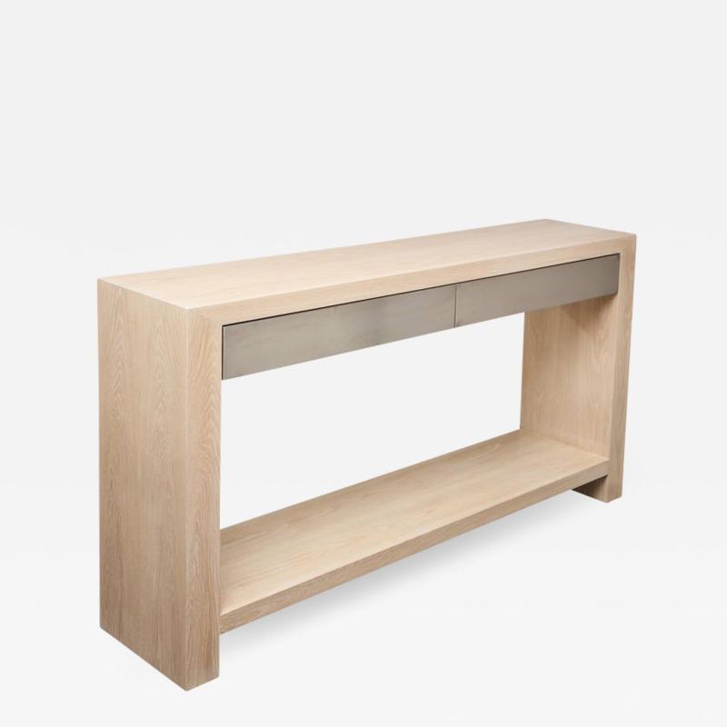  Venfield Bleached Oak Console with Brushed Stainless Steel Drawers