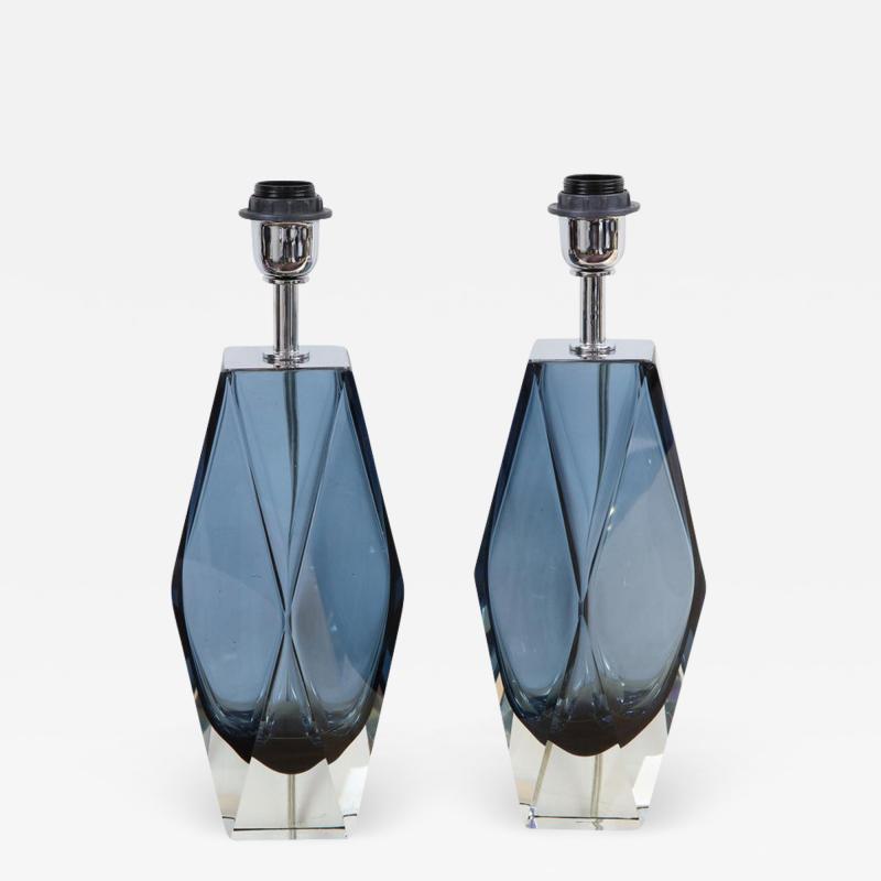  Venfield Blue Faceted Pair of Murano Glass Table Lamps