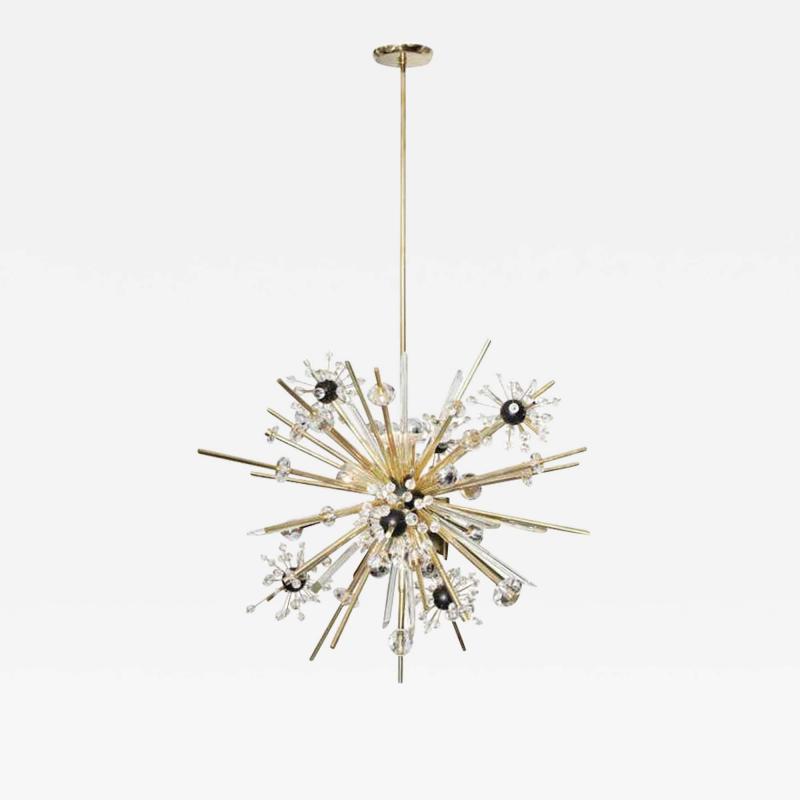  Venfield Brass and Austrian Crystal Sputnik Chandelier with Black Centre Spheres