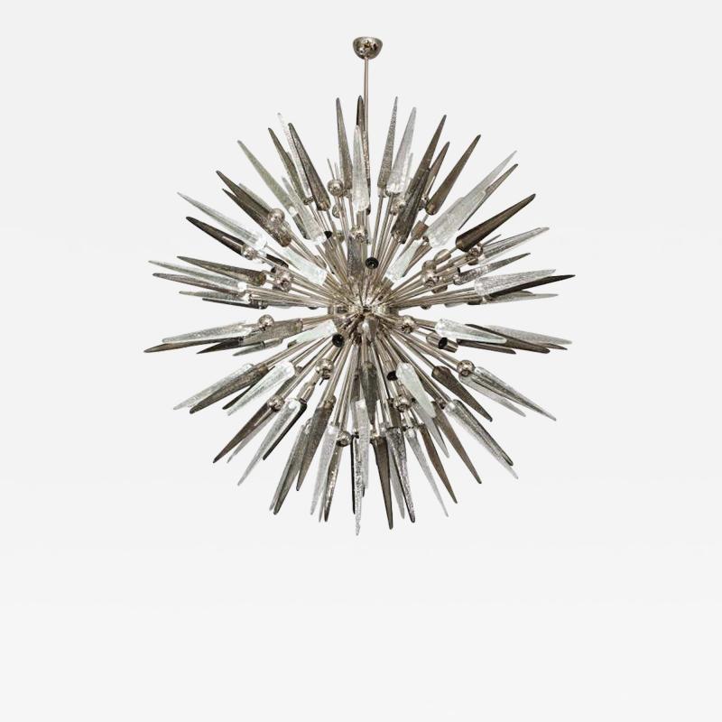  Venfield Clear and Smoke Murano Glass Spike Sputnik Chandelier With Metal Spheres