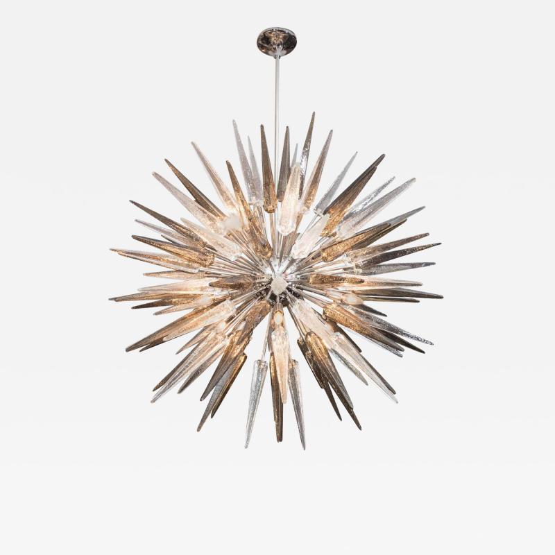  Venfield Clear and Smoke Murano Glass Spike Sputnik Chandelier in Polished Nickel