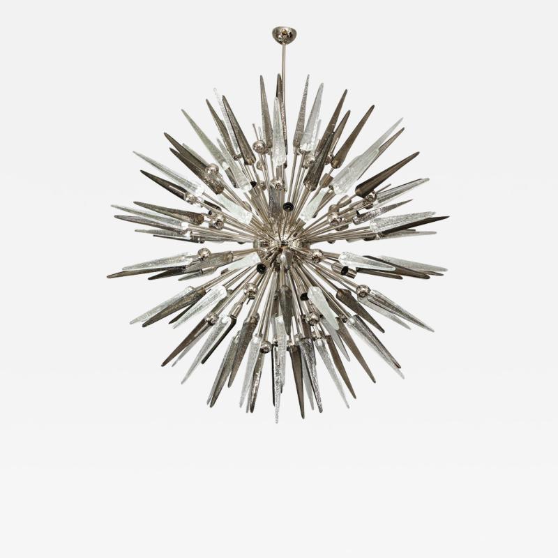  Venfield Clear and Smoke Murano Spike Glass Sputnik Chandelier With Metal Spheres