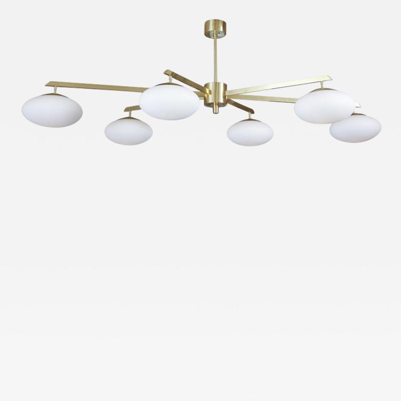  Venfield Custom 6 Opaline Globe Splayed Arm Chandelier