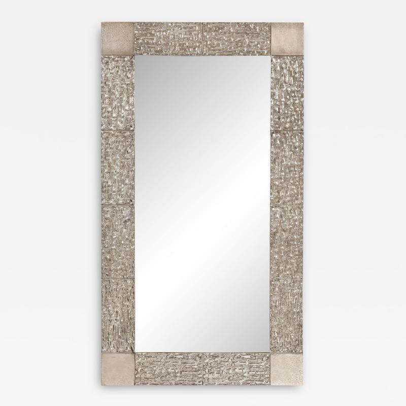  Venfield Custom Brutalist Mirror in the Manner of Luciano Frigerio in Brushed Nickel