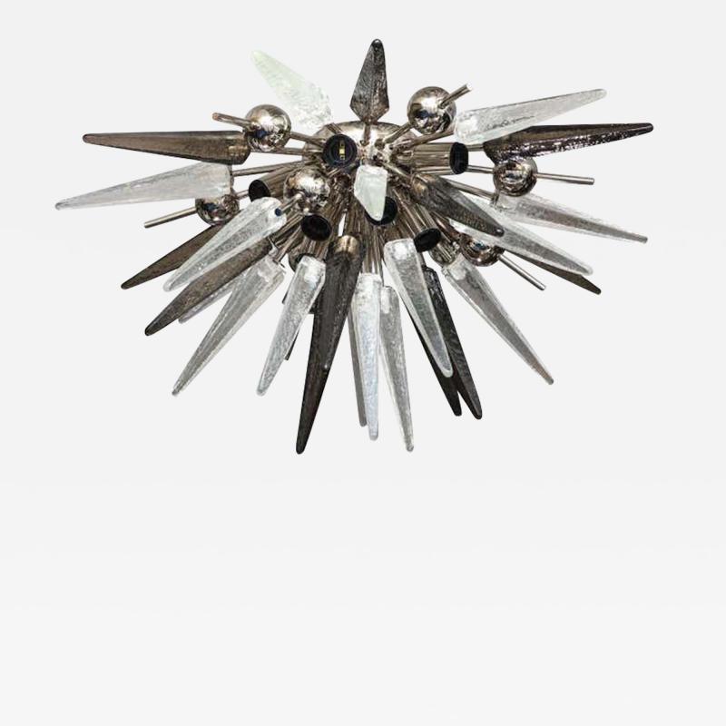  Venfield Custom Clear and Smoke Murano Glass Spike Flush Mount with Metal Spheres