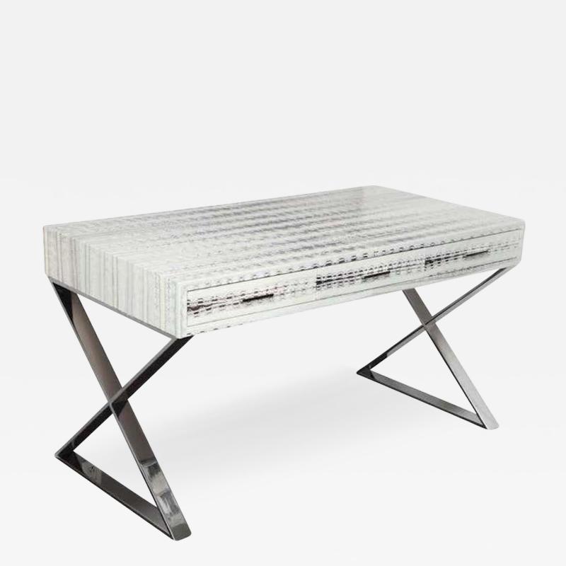  Venfield Custom Genuine Watersnake Python Writing Desk with Stainless Steel X Band Base