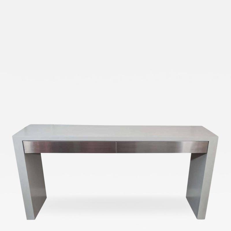  Venfield Custom Gray Stained Console with Brushed Stainless Steel Drawers