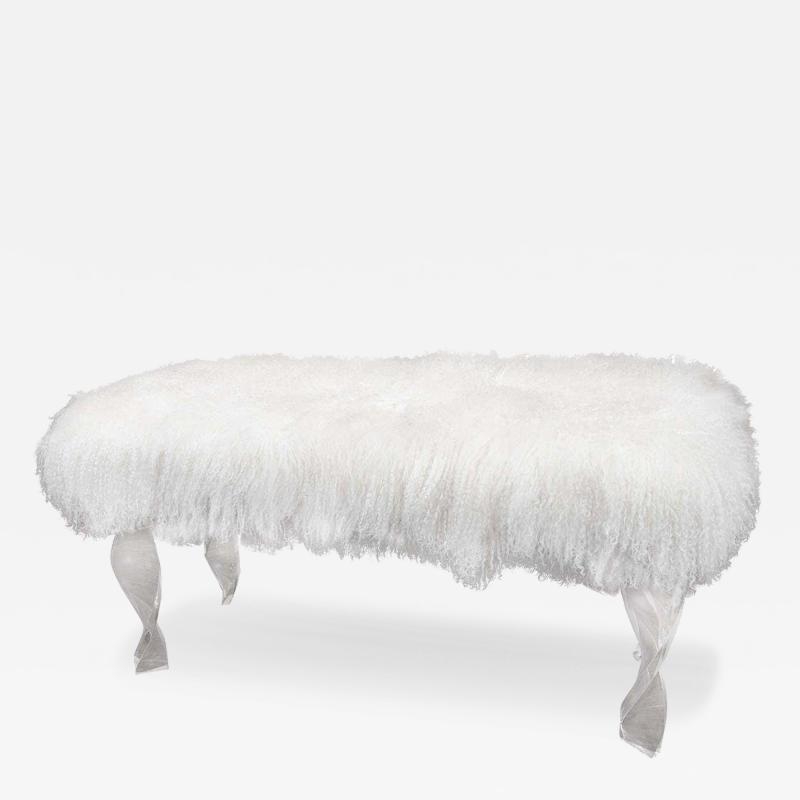  Venfield Custom Mongolian Fur Bench with Twisted Lucite Legs