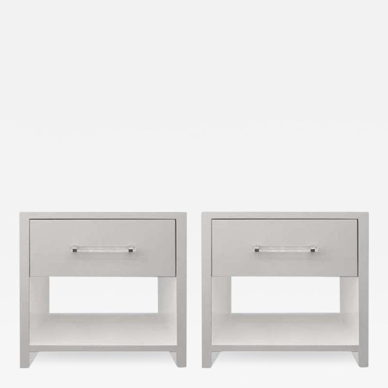  Venfield Custom Pair of Lacquered Nightstands with Chrome Lucite Handles