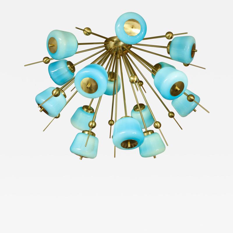  Venfield Custom Turquoise Milk Glass Flush Mount Chandelier in Polished Brass