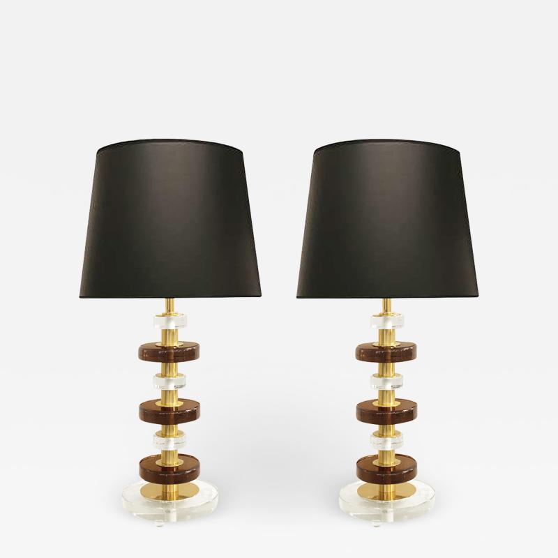  Venfield Elegant Pair of Murano Glass Disc Table Lamps