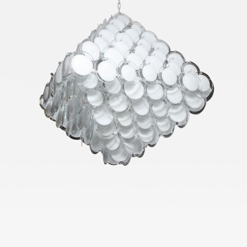  Venfield Huge White Murano Glass Disc Chandelier in Double Pyramid Shape