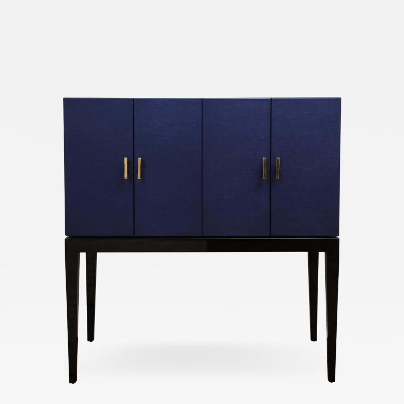  Venfield Klein Blue Leather Bar Cabinet with Brass Handles