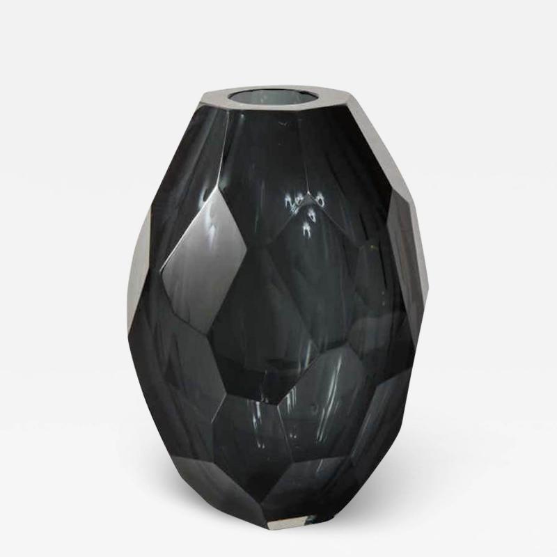  Venfield Large Murano Dark Gray Glass Gem Cut Vase