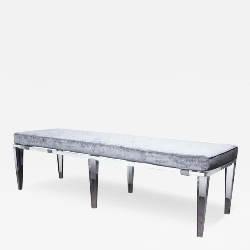  Venfield Lucite Bench with Gray Velvet Cushion
