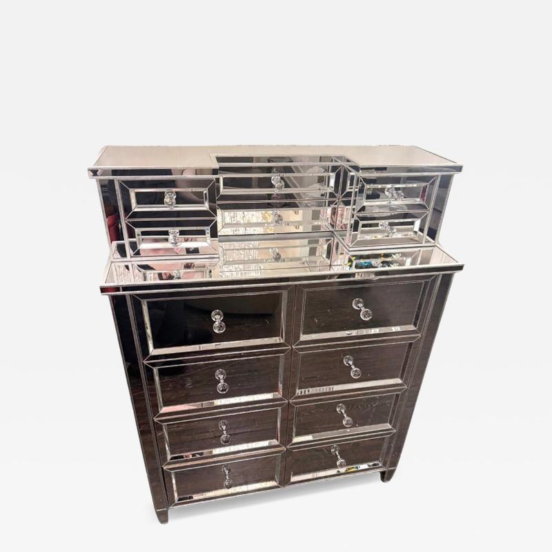  Venfield Mirrored Neoclassical Style Highboy Dresser with Silver Trim