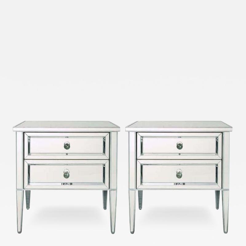 Venfield Mirrored Pair of Neoclassical Style Nightstands with Silver Trim