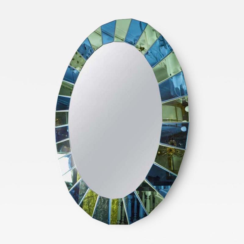  Venfield Oval Mirror in Blue and Green Tinted Mirror Border