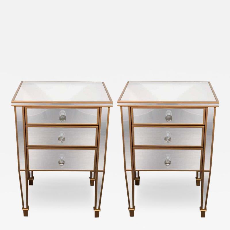  Venfield Pair of 3 Drawer Gold Trim Mirrored Nightstands