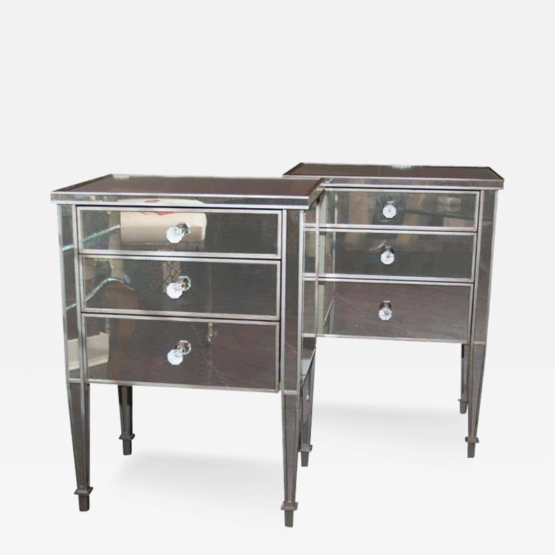  Venfield Pair of 3 Drawer Silver Trim Mirrored Nightstands