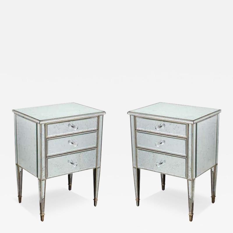  Venfield Pair of Antique Mirrored Nightstands with Silver Gilt Trim