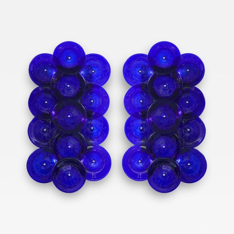  Venfield Pair of Cobalt Blue Murano Glass Disc Sconces