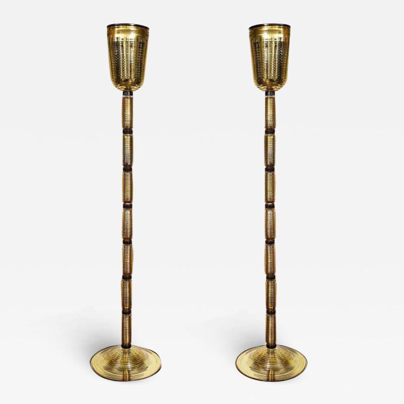  Venfield Pair of Gold and Black Opaque Murano Glass Floor Lamps