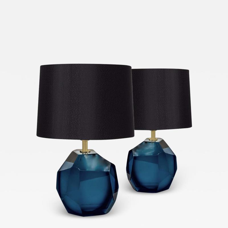  Venfield Petite Pair of Deep Blue Faceted Murano Glass Table Lamps 2024