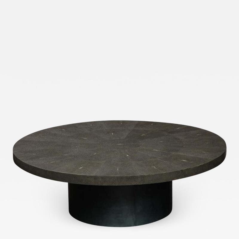  Venfield Round Black Genuine Shagreen Table with Parchment Base
