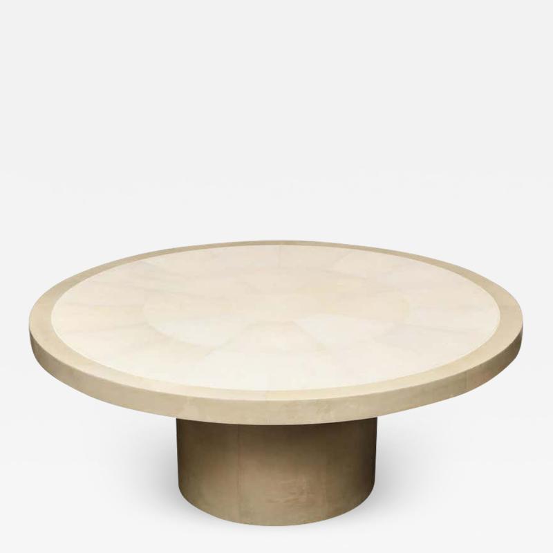  Venfield Round Genuine Shagreen Table with Bone Trim and Parchment Base