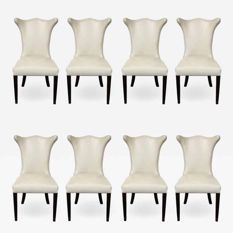 Venfield Set of 8 Leather Dining Chairs with Chrome Nailheads
