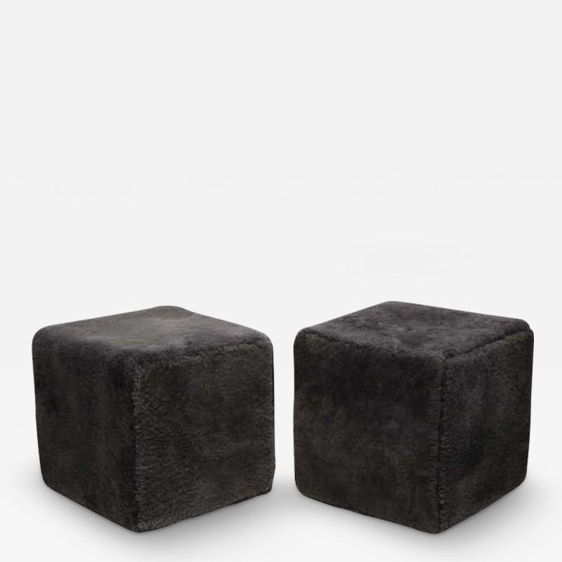  Venfield Venfield Custom Pair of Shearling Cube Foot Stools Ottoman