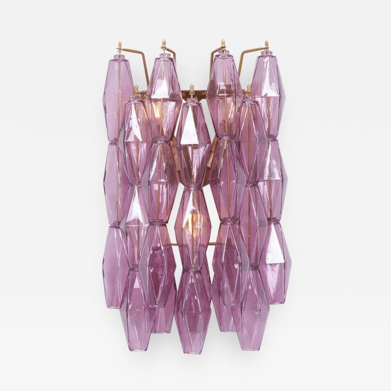  Venini 1 of 4 Amethyst Polyhedral Glass Sconces or Wall Lamps in the Manner of Venini