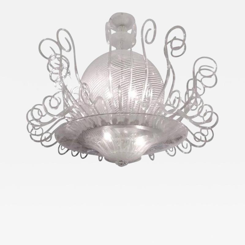  Venini 1950s Rare Venini Chandelier in White Reticello