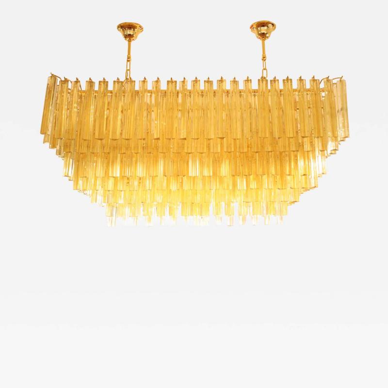  Venini Amber and clear Venini triedri gold plated rectangular chandelier