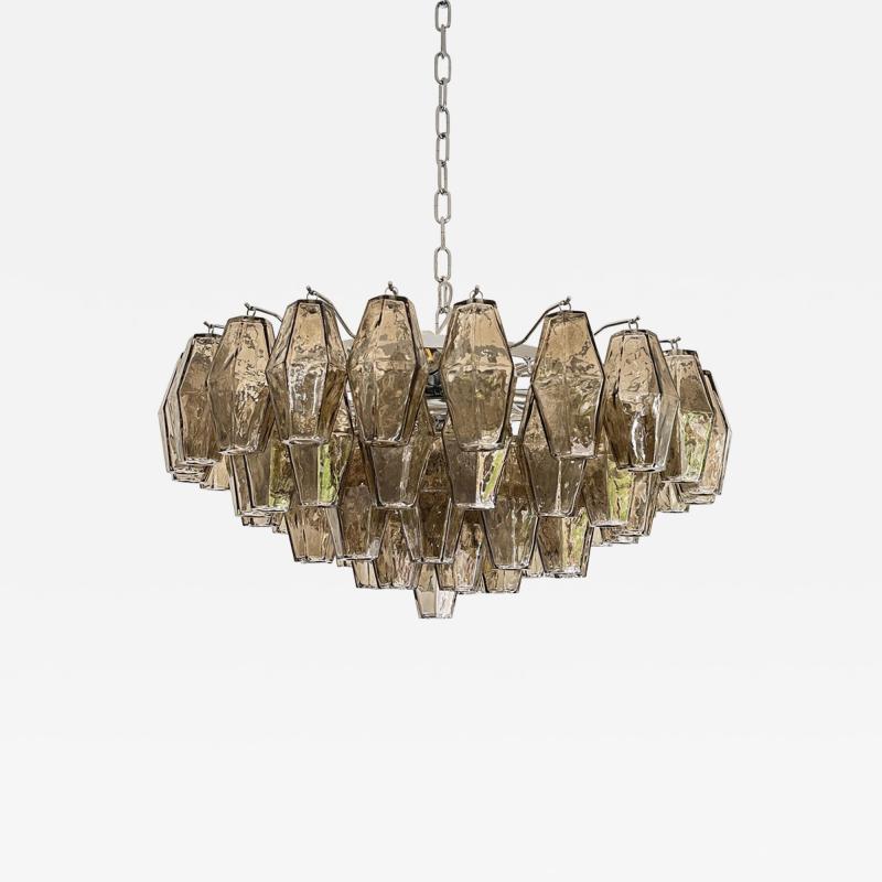  Venini Contemporary Chandelier With Fume Poliedri Murano Glass in Venini Style