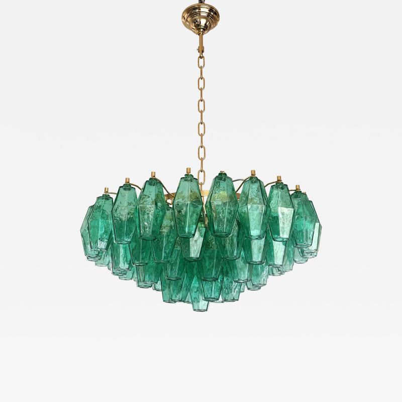  Venini Contemporary Green Poliedri Murano Glass Gold Chandelier in Venini Style