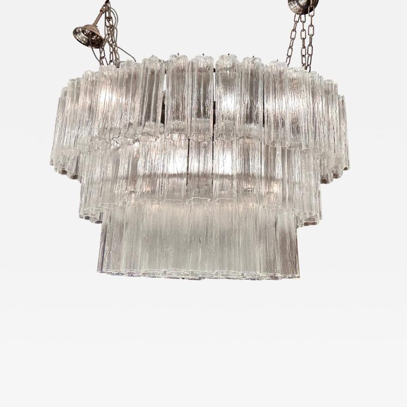  Venini Contemporary Oval Transparent Tronchi Murano Glass Chandelier in Venini Style