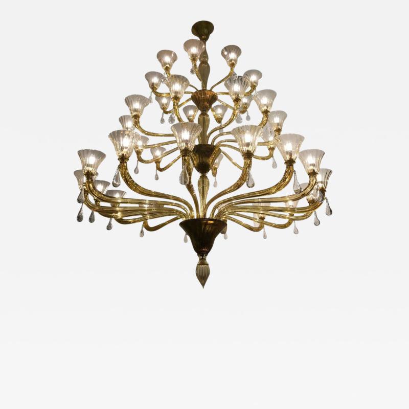  Venini Extraordinary Amber Venini Murano Chandelier 1960